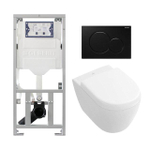 Villeroy & Boch Subway 2.0 DirectFlush compact toiletset - Geberit UP320 inbouwreservoir - softclose - quick release - Geberit Sigma01 glans zwart bedieningsplaat - ronde knoppen - white alpin SW47115