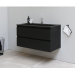 Basic Bella Meuble salle de bains avec lavabo acrylique Noir 100x55x46cm 1 trou de robinet Noir mat SW491734