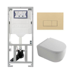 QeramiQ Dely Swirl Pack WC suspendu - 36.3x51.7cm - bâti-support Geberit UP320 - abattant 35mm - plaque de commande beige - boutons rectangulaires - blanc brillant SW1164851