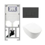 Villeroy Boch Subway 2.0 DirectFlush Pack WC suspendu - bâti-support Geberit - plaque de commande anthracite mat - boutons rectangulaires - abattant softclose - blanc SW1164241