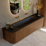 MONDIAZ KURVE 170cm Meuble salle de bain avec module 25 G et D - couleur Walnut - 1 tiroir - 2 portes - vasque BIG LARGE centre - sans trous de robinet - Urban SW1138475