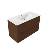 Saniclass Holz Pure Badkamermeubelset - 100x45x62cm - Vygo keramische wastafel wit - 1 wasbak - 1 kraangat - 2 lades - mat walnut pure (hout) SW1478920