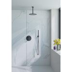 Fortifura Calvi Colonne de douche pluie - encastrable - ronde - thermostatique - bras plafond - pomme 25cm - douchette stick - noir mat SW1189337