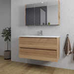 Saniclass Chaci Badkamermeubelset - 100x46x55cm - keramische wastafel wit - 1 wasbak - 1 kraangat - 2 lades - spiegelkast - eiken SW826914