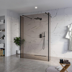 Fortifura Galeria Vrijstaande Inloopdouche - 140x200cm - Rookglas - antikalk - 8mm veiligheidsglas - 2 zijwanden - 30cm - wandsteunen en hoekprofielen - mat zwart SW993018