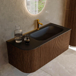 MONDIAZ KURVE Meuble de salle de bains 105 cm avec module 25 L couleur Walnut avec 1 tiroir et 1 porte. Lavabo BIG SMALL droit 1 trou de robinet Urban. SW1138483