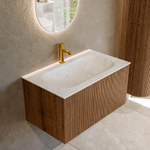 MONDIAZ KURVE-DLUX 80cm Meuble salle de bain - couleur Walnut - 1 tiroir - vasque BIG SMALL centre - 1 trou de robinet - couleur Opalo SW1137624