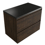 Saniclass Holz Atelier Badkamermeubelset - 80x45x63cm - Noche basalten wastafelblad gepolijst (zwart) - 1 kraangat - 2 lades - mat eiken charcoal (hout) SW1478542