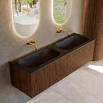 MONDIAZ KURVE Meuble de salle de bains 150 cm couleur Walnut avec 2 tiroirs. Lavabo BIG SMALL double sans trou de robinet Urban. SW1138538