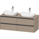 Duravit Ketho.2 Wastafelonderbouwkast - inclusief consoleplaat - met 4 laden - voor dubbele waskommen - 140x55x56.8cm - met handgrepen antraciet - linnen mat SW772462