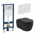 QeramiQ Dely Swirl Toiletset - 36.5x53cm - Geberit UP100 inbouwreservoir - 35mm zitting - witte bedieningsplaat - ronde knoppen - mat zwart SW1138621