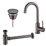 FortiFura Calvi Kit robinet lavabo - robinet haut - bec rotatif - bonde non-obturable - siphon design bas - Gunmetal poli PVD SW891952
