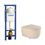 QeramiQ Dely Swirl Toiletset - 36.5x53cm - Wisa XS inbouwreservoir - slim zitting - witte bedieningsplaat - ronde knoppen - beige SW1130206