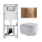 QeramiQ Dely Swirl Ensemble WC- 36,3x51,7 cm - fond creux- sans bride - réservoir encastré Geberit UP320 - abattant fin - plaque de commande en cuivre - boutons ronds - blanc mat SW1126118