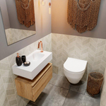 MONDIAZ ANDOR Meuble de WC - 60x30x30cm - 1 trou de robinet - 1 tiroir - chêne blanchi mat - lavabo à droite - Solid surface - Blanc SW474268