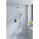 Fortifura Calvi Inbouw Regendoucheset - thermostatisch - plafondarm - glijstang - 25cm - hoofddouche - ronde handdouche - gladde doucheslang - PVD - geborsteld messing (goud) SW1233144