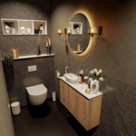 Mondiaz Fowy Toiletmeubel - 80x50x23cm - washed oak mat - 1 kraangat - wasbak links - 2 deuren - solid surface - blad Melamine - wasbak: wit SW761430