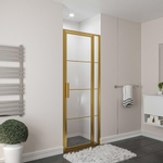 Aqua Vista Porte pivotante triple avec partie fixe - 80x200 cm - verre transparent - laiton brossé (or) SW736534
