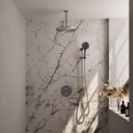 BRAUER Brushed Edition douche de pluie encastrée thermostatique - 3 voies - ronde - set 96 - pomme de douche 30cm - bras de plafond - douchette 3 jets - flexible de douche - barre de douche intégrée - acier inoxydable brossé PVD SW1159174