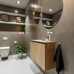 MONDIAZ TURE Kit lave-mains - 80x23x50cm - 0 trous de robinet - 2 portes - chêne blanchi mat - Lavabo à gauche - Solid Surface Blanc SW475134
