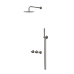 IVY Bond Ensemble de douche pluie - encastrable - symétrie - 2 robinets d'arrêt - bras mural 40 cm - pomme de douche medium 30 cm - support avec sortie - flexible de douche 150 cm - douchette satin spray - Metal black brossé PVD SW1034147