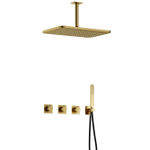 Hotbath Gal IBSGL70 Thermostatische doucheset inbouw - 2 stopkranen - 15cm plafondarm - 27cm rechtoekige hoofddouche - staafhanddouche - messing geborsteld PVD SW656408