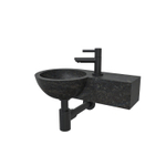 Wiesbaden B-stone fonteinset – rond – 40x23x10 cm – hardsteen zwart – kraangat rechts – mat zwarte kraan SW794631