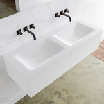 Mondiaz Lagom Meuble avec 2 tiroir 120x30x45cm vasque double Cloud sans trous de robinet Solid Surface Talc SW408978