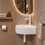 QeramiQ Fuente pack lave-mains d'angle – 30 x 30 x 10 cm – perçage à droite – robinet blanc mat – sans cadre SW1419189