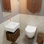 MONDIAZ ANDOR Meuble WC - 40x30x30cm - 0 trous de robinet - 1 tiroir - brun foncé mat - vasque au centre - Solid surface - Blanc SW474305