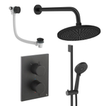 Crosswater MPRO Ensemble de douche pluie encastré - 2 poignées - vidage de baignoire - pomme de douche 30 cm - douchette - barre de douche - bras mural - noir mat SW1472502