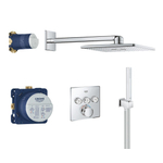 GROHE Grohterm SmartControl Ensemble de douche pluie encastré - boîtes d'encastrement - boutons blanc - douche de tête carrée - douchette barre - chromé SW108048