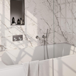 BRAUER Stripe Mitigeur thermostatique de baignoire - boutons-poussoirs - SET 03 - encastré - bec - douchette à main barre - flexible de douche - coude mural - couleur inox brossé PVD SW1435061