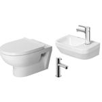 Duravit Durastyle Ensemble WC suspendu sans bride abattant softclose lave-mains 1 trou de robinetterie à droite 36x22cm blanc robinet de lave-mains chromé SW491618