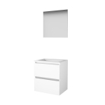 Basic-Line Basic 46 ensemble de meubles de salle de bain 60x46cm sans poignée 2 tiroirs lavabo acrylique 0 trous de robinetterie miroir mdf laqué blanc glacier SW350855