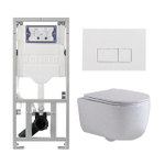 QeramiQ Dely Swirl Ensemble WC- 36,3x51,7 cm - réservoir encastré Geberit UP320 - abattant fin- plaque de commande blanche brillante - boutons rectangulaires - blanc mat SW1126124