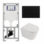QeramiQ Dely Toiletset - 36.3x51.7cm - diepspoel - rimless - Geberit UP320 inbouwreservoir - softclose toilet zitting - 35mm - metaal mat zwarte bedieningsplaat - rechthoekige knoppen - mat wit SW1235388