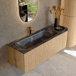 MONDIAZ KURVE-DLUX 135cm Meuble salle de bain avec module 25 D - couleur Oak - 1 tiroir - 1 porte - vasque BIG MEDIUM gauche - 1 trou de robinet - couleur Lava SW1137171