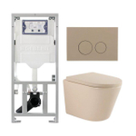 QeramiQ Dely Pack WC - 36,3x51,7cm - à fond creux - sans bride - réservoir encastré Geberit UP320 - abattant WC softclose 35 mm - plaque de déclenchement taupe - boutons ronds - mat beige SW1236507
