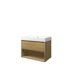 Proline loft ensemble de meubles de salle de bains 80x46x62cm meuble avec étagère idéal en chêne avec 1 trou pour robinetterie polystone blanc brillant SW350098