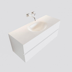 ENSEMBLE DE MEUBLE MONDIAZ VICA - 120cm - 2 tiroirs - lavabo Moon central - 0 trous de robinet - solid surface talc SW409708