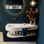 MONDIAZ RIVA Ensemble de meuble salle de bain - 120x50x5.8cm - 0 tiroirs - Lin mat - 0 trous de robinet - lavabo à gauche - solid surface lin SW703336