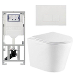 QeramiQ Dely Toiletset - 36.3x51.7cm - diepspoel - rimless - Geberit UP320 inbouwreservoir - met Burda frame - softclose toiletzitting - glans witte bedieningsplaat - rechtehoekige knoppen - wit glans SW804632