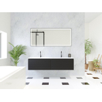 HR Matrix ensemble meuble de salle de bain 3d 160cm 2 tiroirs sans poignée avec bandeau couleur noir mat avec vasque fine 2 trous de robinetterie blanc mat SW857145