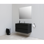 Basic Bella Meuble salle de bains avec lavabo acrylique Noir avec miroir 100x55x46cm 1 trou de robinet Noir mat SW491888
