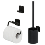 Tiger Colar Set d'accessoires de toilettes - porte-rouleau de papier toilette - sans clapet - porte-balai de toilettes - patère - autocollant - noir SW877224