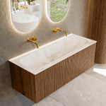 MONDIAZ KURVE-DLUX 120cm Meuble salle de bain - couleur Walnut - 1 tiroir - vasque BIG LARGE centre - sans trou de robinet - couleur Frappe SW1137447