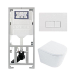 QeramiQ Dely Toiletset - 36.3x51.7cm - diepspoel - rimless - Geberit UP320 inbouwreservoir - met Burda frame - softclose toilet zitting - 35mm - glans witte bedieningsplaat - rechthoekige knoppen - glans wit SW1222070