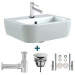 Nemo Spring Sun ensemble lave-mains 40x32.5x16.5cm avec trop-plein incluant robinet d'eau froide 14cm et siphon porcelaine blanc SW385486