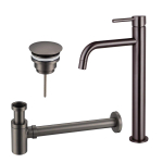 Fortifura Calvi Slim Kit mitigeur lavabo - robinet rehaussé - bonde non-obturable - siphon design bas - PVD Gunmetal SW891949